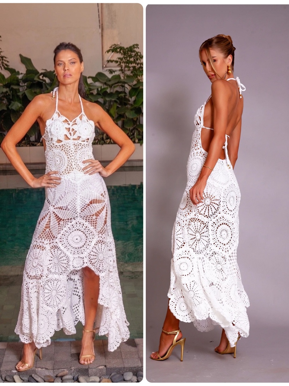 White Crochet Maxi Dress - Halter Open Back